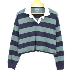 Hollister Polo Shirt Women's Casual Multicolor Striped Long Sleeve Cropped SZ M
